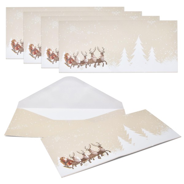 120 Christmas Reindeer Envelopes #10 Holiday Beige with White Trees Envelope Invitations Letter Standard Glue Seal Closure for Wedding Stationary Office Business Letters Notes Mailing Supplies