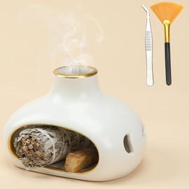 4-in-1 Palo Santo Holder and Sage Holder, Handcrafted Ceramic Palo Santo Burner for Sticks and Sage Bundles, Smudging Bowl for Cleansing, Meditation, Yoga, and Home Décor-White
