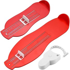 3 Pcs UK/EU Foot Measure Device,Red Professional Foot Sizer Tool Child/Adult 18-47 Shoe Gauge Kit with Tape Measure