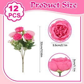 uimsao 12 Bundles Peonies Artificial Flowers Silk Flowers Fake Peony Bouquet Bulk for Decoration Vase Floral Arrangements Wedding Table Centerpiece Home Office Bridal Decor (Double Pink)