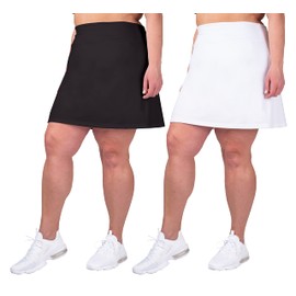 Inerzia 2 Pack Skorts Plus Size Skirts for Women High Waisted Active Skort Golf and Tennis Skirts for Women, Black and White, 2X