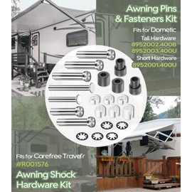 RV Awning Repair Pins Fasteners Kit with Gas Spring Mounting Kit – Replacement for Dometic Power RV Awning 9100 9200, for Carefree Travel’r R001576, Fits 8952002.400B, 8952003.400U, 8952001.400U