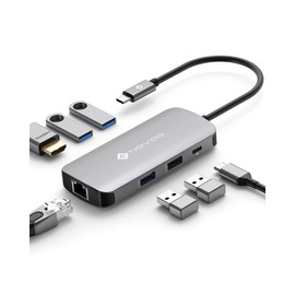 NOVOO USB C Hub, 7 in 1 Adapter USB C to HDMI 4K USB-C Hub with Ethernet, 4 x USB, 100W PD Charging Port, Mulitport Dock USB C Adapter Compatible with MacBook Pro MacBook Air