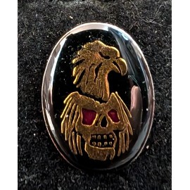 Vintage Enamel Gold Eagle on Skull Hat Pin Tie Tack Size 1" by 5/8"