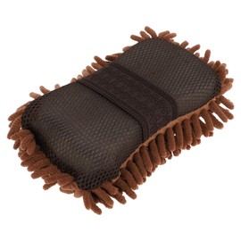 Partuto 1 Pc Universal Car Wash Mitts Chenille Cleaning Sponge Brush Noodle with Elastic Strap Scratch Free Soft Absorbent for Car Home Window - Brown