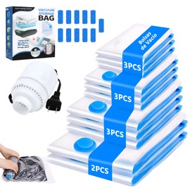 Bolsas de Almacenamiento de Vacío, 12PCS Bolsas de Vacio para Ropa Viaje, Ahorra 80 de Espacio, 4 Tamaños (SMLXL), con Bomba Eléctrica, Reutilizable, 