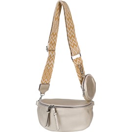 styleBREAKER 02012396 Women’s Half Moon Crossbody Shoulder Bag Set, 2 Pieces, Shoulder Strap with Zigzag Diamond Pattern, gold