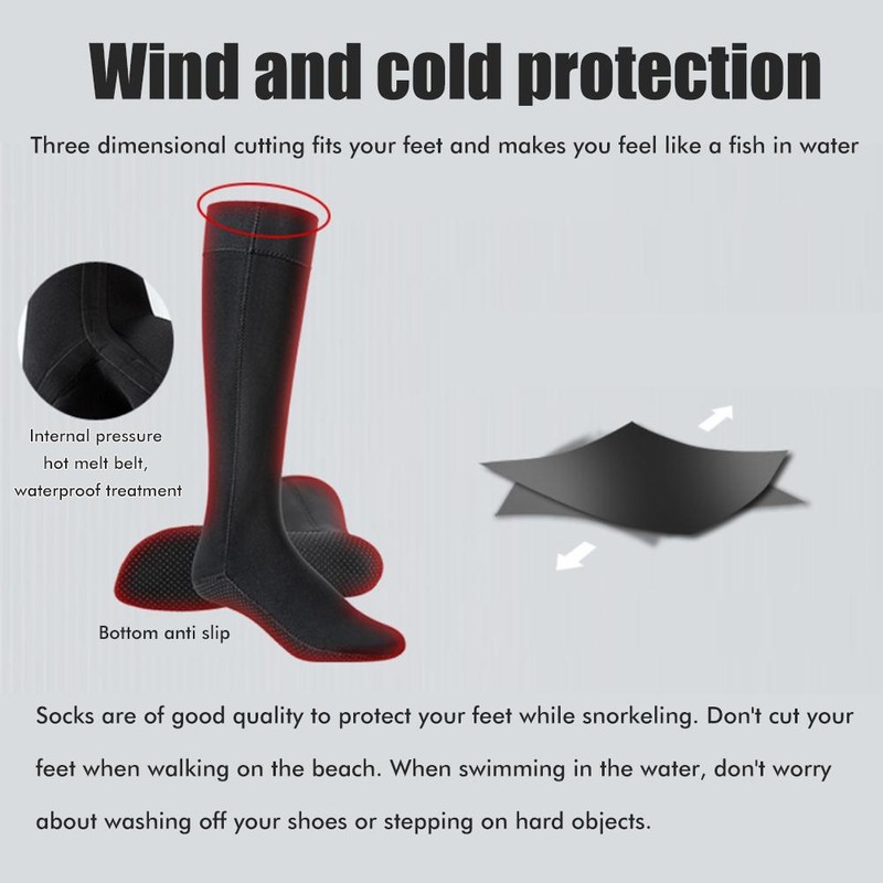 1 Pair 3mm Neoprene Socks Unisex Long Thick Diving Socks