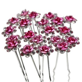 MontCherry Rose Flower Crystal Diamante Wedding Bridal Prom Hair Pins by Trendz (10 Pins, Pink)
