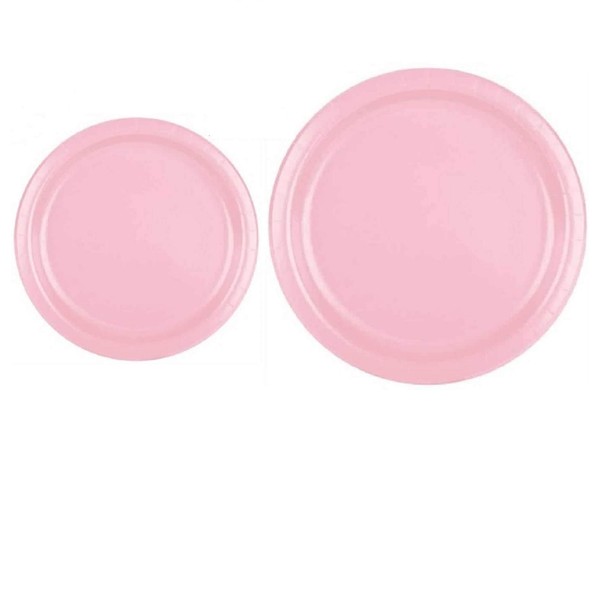 Oojami 100 Count Paper Plates 50-9" and 50-7" Dessert disposable Plates Ideal for birthday, party, gender reveal, pink theme, pink plates, disposable dinner and dessert plates