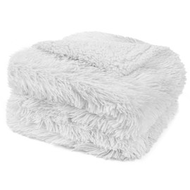 Pavilia White Fluffy Throw Blanket, Fuzzy Plush Warm Blanket for Couch, Bed, Sofa - Super Soft Thick Faux Fur Sherpa - 50x60