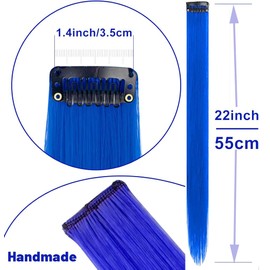 Hair Extensions Clip in,22 Inch Colored Hair Extensions Straight Hairpiece,Multi-colors Party Rainbow Long Straight Colored Long Synthetic Hair Extensions for Women Girls (10 PCS Blue)
