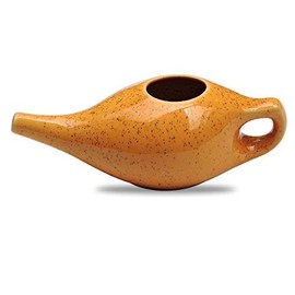 Ancient Impex Ceramic Neti Pot for Nasal Cleansing with 5 Sachets of Neti Salt | Compact and Travel-Friendly Design | Natural Remedy for Infection, Sinus and Congestion (Freckle Orange)