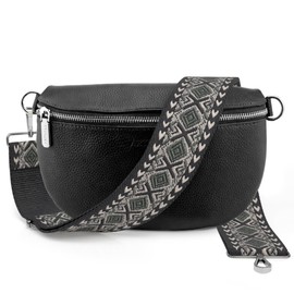 Artvall - Shoulder Bag Genuine Leather Bag Handbag Leather Bum Bag Small with Shoulder Strap Design Bag Strap Removable Adjustable Strap Crossbody Bag Genuine Leather Bag Women with Zip, Black (Boho