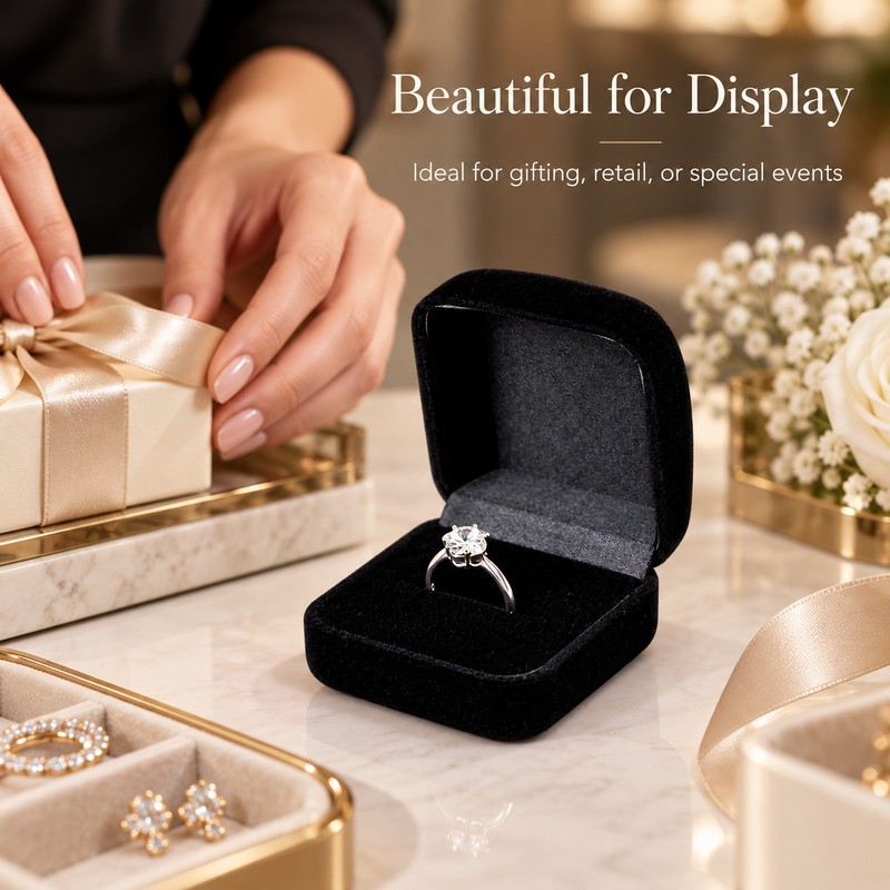 Black Velvet Ring Box – Foldable Engagement & Wedding Ring