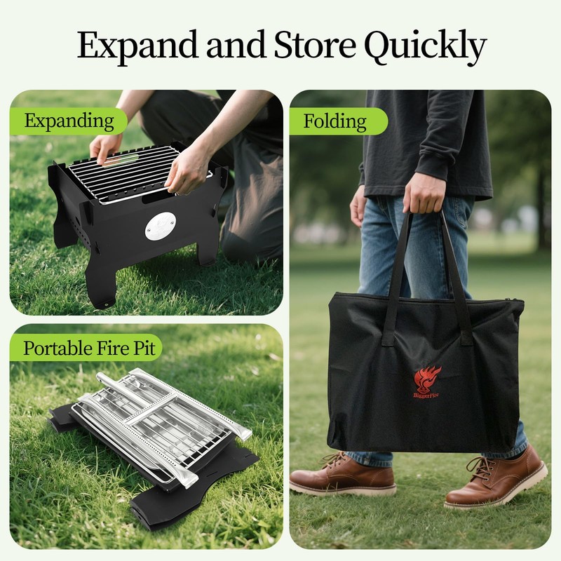 BiggerFire Camping Grill Fire Pit, 2 in 1 Portable Duel