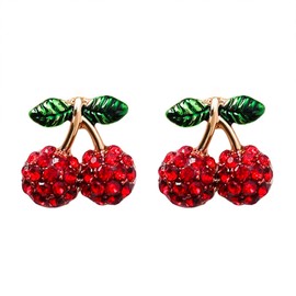coadipress Cherry Stud Earrings for Women Fashion Lovely Ultra Light Red Enamel Crystal Cherries Fruit Charm Piercing Studs Jewelry (Cherry)
