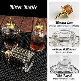 USEAMIE Bitters Bottle Set of 3, Glass Dasher Bottle, Decorative Professional Bar Tool for Cocktail Great for Bartender Home Bar Restaurant with Alloy Cap, Classical Styling
