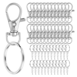 200 Pcs Keychain Making Kit, Including 100Pcs Keychains Clip Hooks and 100 Pcs Key Rings with Chain, Lobster Claw Clasps Metal Swivel, Accessories Jump Rings for Jewelry Making DIY Projects (Silver)