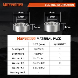 MARVELURE Fishing Reel Knob Accessory Kit 2Pcs Pre-Lubricated Miniature Stainless Steel Ball Bearings Shielded on Both Sides for Shimano, Daiwa and Penn Reels (DDL-950ZZ 5*9*3 mm + DDL-940ZZ 4*9*4 mm)