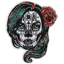 Calavera Skull Sew-On Patch – Dia de los Muertos Iron-On Patch – Mexican Skull Iron-On Sugar Skull Patch Sugar Skull – Emblem for Sewing/Iron-On – 55 x 90 mm