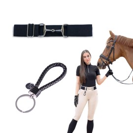 YAFIYGI Equestrian Belt 1.5-inch Stretchable Elastic Belt Bit Buckle with Surcingle Buckle Key Strap Classic Black for Horseback Riding Sports Women's Horse Riding Gear and Accessories (2 Pack)