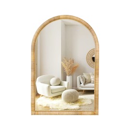 QUOAOT Rattan Wall Mirror, 36 x 24 - Boho Style for Bedroom, Bathroom, Living Room & Entryway (Natural Rattan Frame)