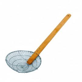 TrueCraftware- 12” Coarse Mesh Skimmer Galvanized Steel with Natural Bamboo Handle- Spider Strainer Ladle Kitchen Frying Food Pasta Spaghetti for Cooking and Frying Pasta Strainer Spoon