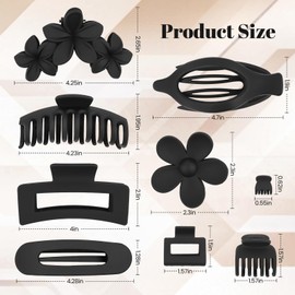 9Pcs Black Hair Claw Clips for Women & Girls - Non-Slip Strong Hold Jaw Clips for Thin Thick Curly Hair - Multi-Style Include Large Square, Flower, French Flat & Small Double Row as Gift Set