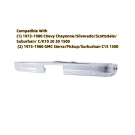 CarPartsDepot Bumper Face Bar Compatible for 1973-1980 Cheyenne/Silverado/Scottsdale/Suburban/C/K10 20 30 1500 GMC Sierra/Pickup/Surburban C15 1500 GM1102287