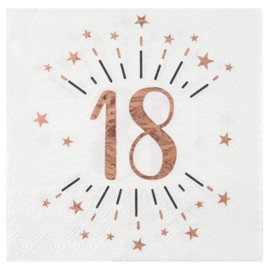Santex 7350-18 Pack of 20 Age Glitter Metal Napkins 18 Years Rose Gold