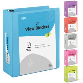 Enday 2 Inch 3 Ring Binder 2” Blue, Slant D-Ring 2 in binder Clear View Cover with ...