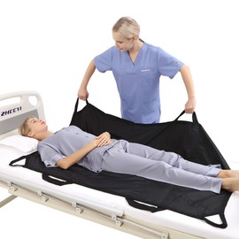 ZHEEYI Multipurpose 55" x 36" Positioning Bed Pad with Reinforced Handles - Reusable & Washable Patient Sheet for Turning, Lifting & Repositioning - Double-Sided Nylon Fabric, Black