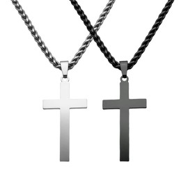 Degolso Stainless Steel Cross Necklace for Men - Silver Black Chain Cross Pendant Mens Jewelry Baptism Gifts for Boys 22in