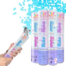 4 Mini Bazucas de Papel Confetti para Fiestas de Revelación de Género Baby Shower Color Azul GRUPO CARNAVALLIA
