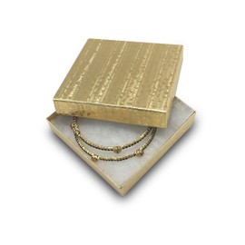 TheDisplayGuys 100-Pack #33 Cotton Filled Cardboard Paper Jewelry Box Gift Case - Gold Foil (3 1/2" x 3 1/2" x 1")