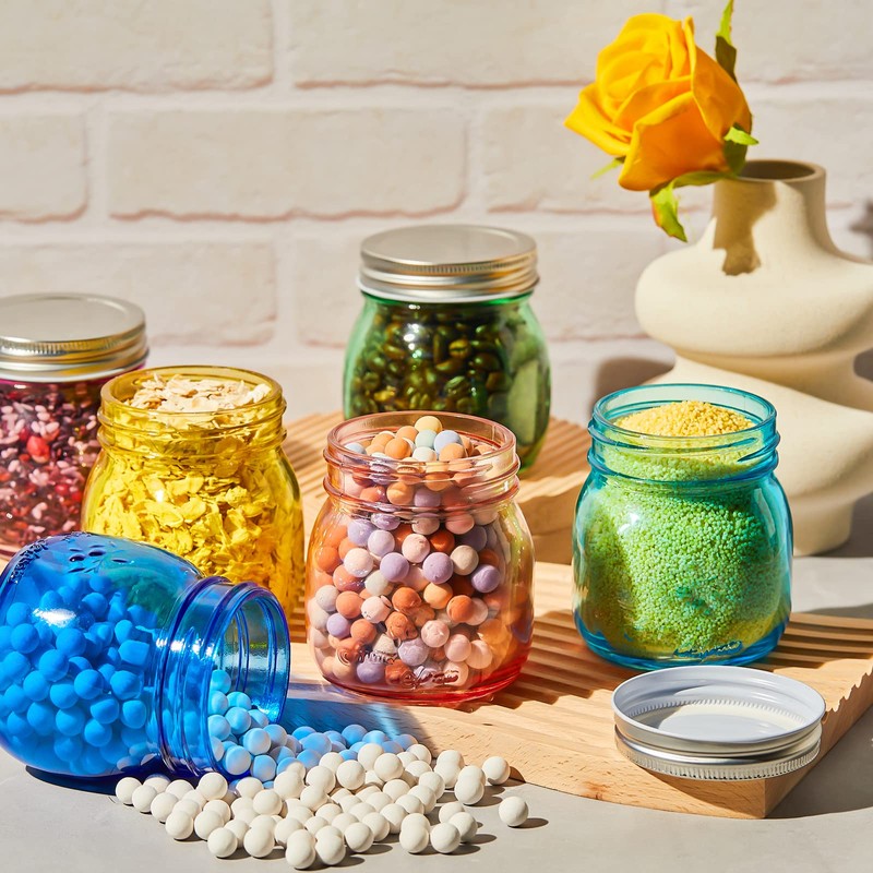 Tessco 12 Pcs 8 oz Colored Mason Jars with Lids