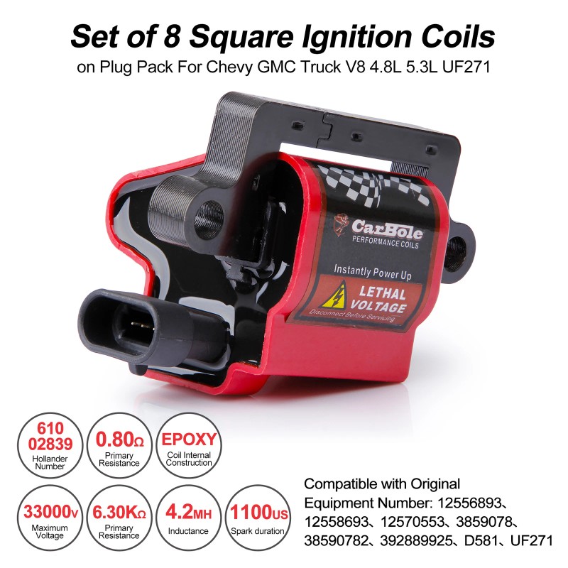 Carbole 8 High Performance Square Ignition Coils UF271 For Chevy