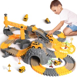 TUMAMA 249pcs Construction Race Track Vehicle Toys for Boys and Girls, STEM Building Bendable Cars Track Sets for Toddlers 3 4 5 6 Years Old