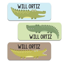 Waterproof Alligator Name Labels for Boys to use on Daycare Items, School Supplies and Camp Belongings - 30 Dishwasher Safe Custom Washable Labels for Food Containers