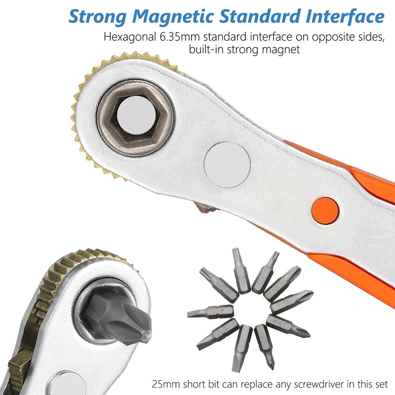 Bestgle Mini Ratchet Wrench with 10Pcs Screwdriver Bits Set, Right