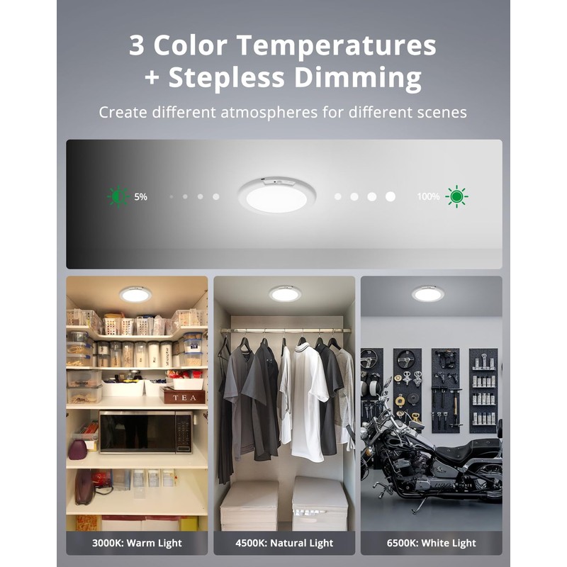 Bojim 2-Pack Rechargeable Ceiling Lights with Motion Sensor & Remote,