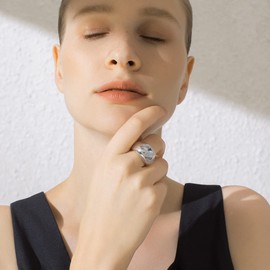 GoldChic Classic Shiny Convex Ring Made of 316L Stainless Steel in Width 8.8 mm/16 mm/23.5 mm Simple Stackable Band Ring with Rhinestone Stars Slim Memorial Women's Ring Size 54.4 (17.3) - 67.2 (21.4)