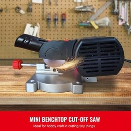 Happybuy Mini Miter Cut-off Chop Saw, 0-45° Benchtop Miter Saw, Two 2-5/16" Blades Comprising Steel and Resin, 1/2inch Cutting Depth, for Copper, Aluminum, Wood, and Zinc in Hobby Craft