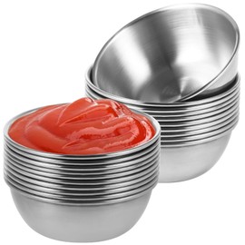 OMISTAR 20PCS Stainless Steel Dipping Sauce Bowls, 2oz Mini Sauce Prep Cups Pudding Condiment Cups Set, Stainless Steel Mini Round Ingredient Bowls for Kitchen