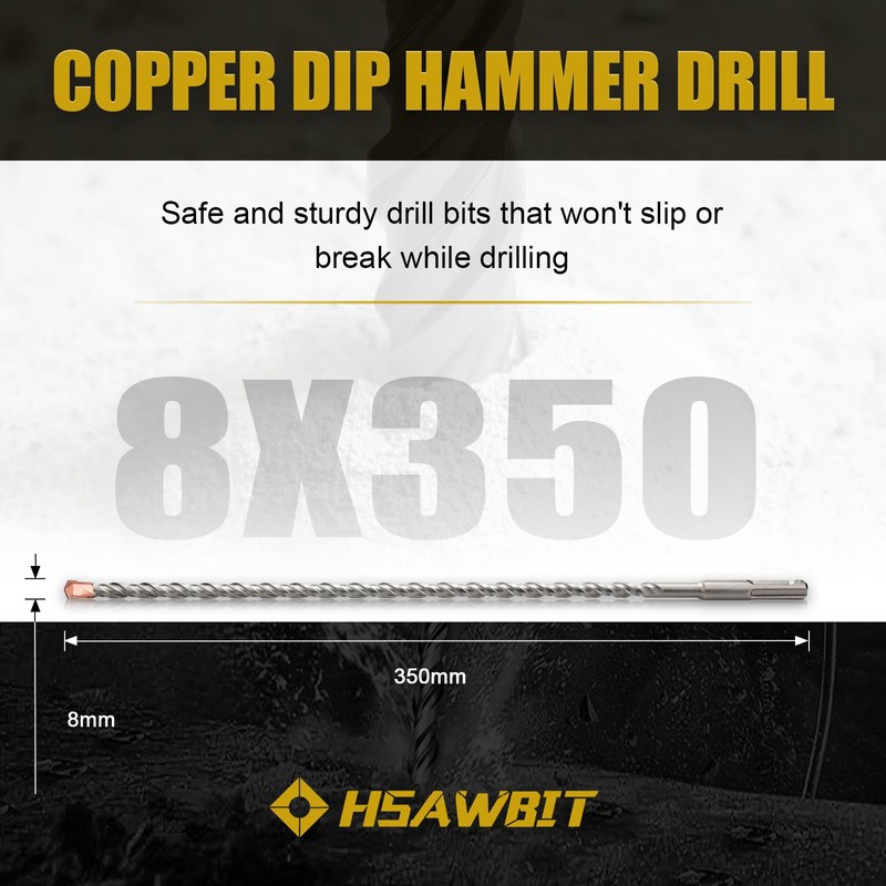 HSAWBIT 8mm x 350mm LONG SDS MASONRY DRILL BIT, TUNGSTEN