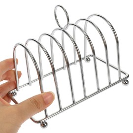 Silver Metal Toast Rack - 6 Slice Bread Holder with Ball Feet, English Style Desktop Toast Stand for Breakfast, Brunch, Parties, and Events