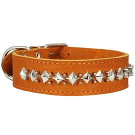 Thick Genuine Leather Spiked Studded Dog Collar Brown Sized to Fit 18"-22" Neck.2 Wide Retriever, Doberman, Rottweiler, Pitbull