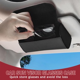 Sunglasses Holder for Car Sun Visor, Car Eyeglass Holder, Leather Auto Eyeglasses Storage Case with Hidden Magnetic Closure, Vehicle Visor Accessories Protective Glasses Organizer Box for Woman Man
