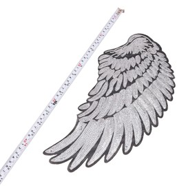 Tiardey Large Angel Wings Sequin Patches Iron on Sew on Appliques Embroidered Motif for DIY Clothes - Silver